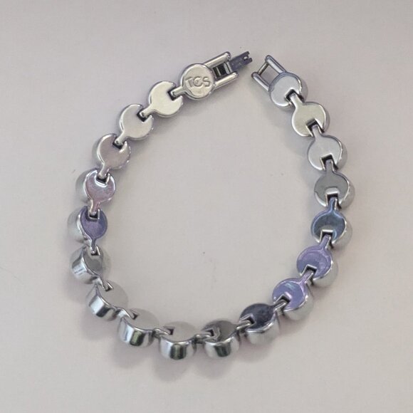 TCS Touchstone Crystal by Swarovski Silver Tone Faceted Pink Stone Bracelet